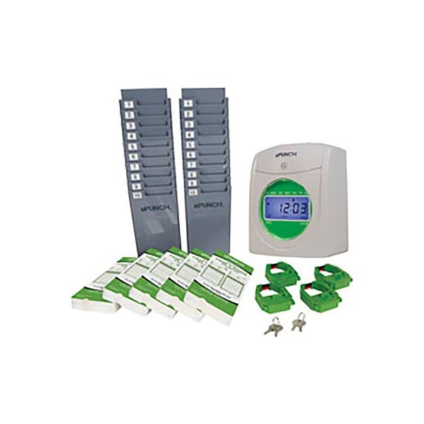 Acroprint uPunch Electronic Time Clock w/ 250 Time Cards, 4 Ribbons, 4 Keys & 2 Racks, White